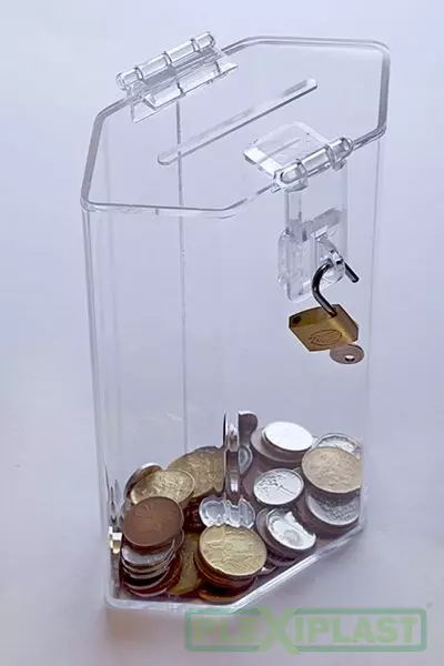 Plastic moneybox with hexagonal base