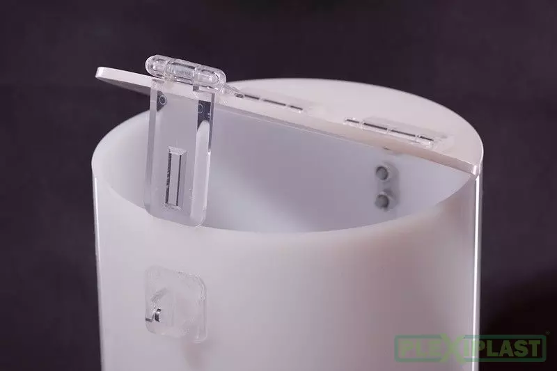 Detail of acrylic hasp and opening mechanism of opal moneybox