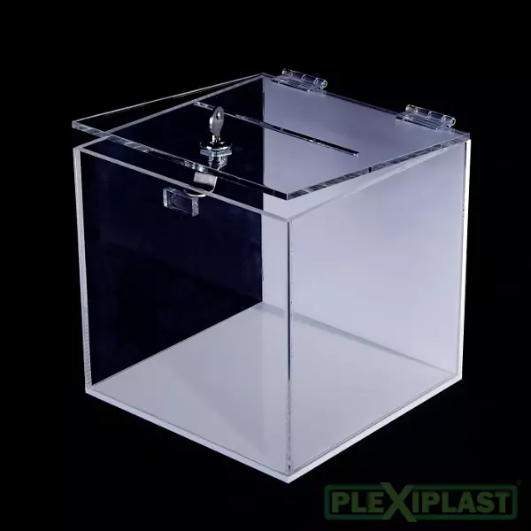 Acrylic moneybox - white and clear acrylic combination