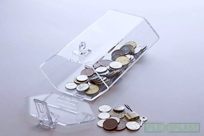 Plastic moneybox with hexagonal base