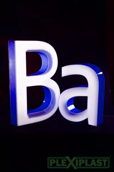 Channel letters 'a' and 'b' example in blue and white color
