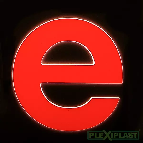 'e' letter, red acrylic, suitable for illumination