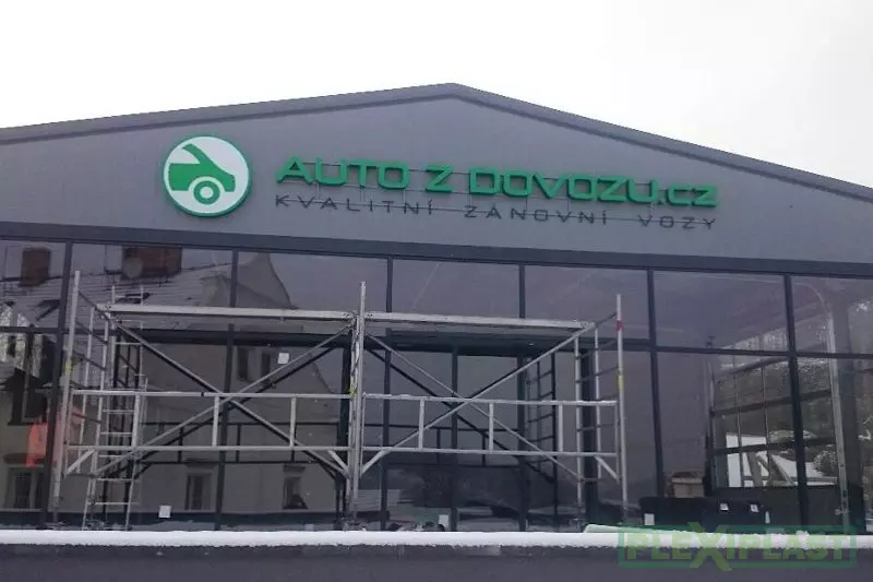 Channel letter-based logotype installed on the building's facade