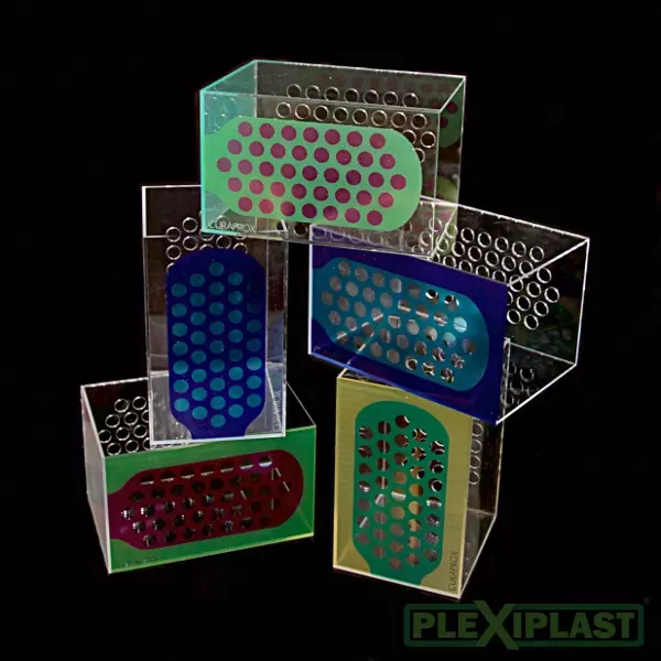 Set of shields with colored print and laser cut holes