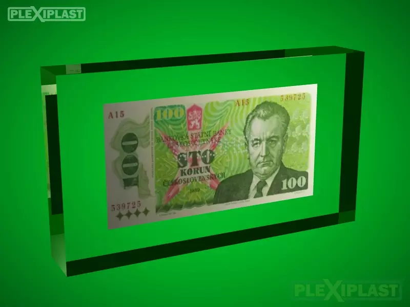 Example of bank note lamination between two acrylic plates