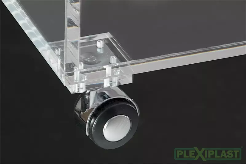 Wheeled TV table wheel and glued joint detail