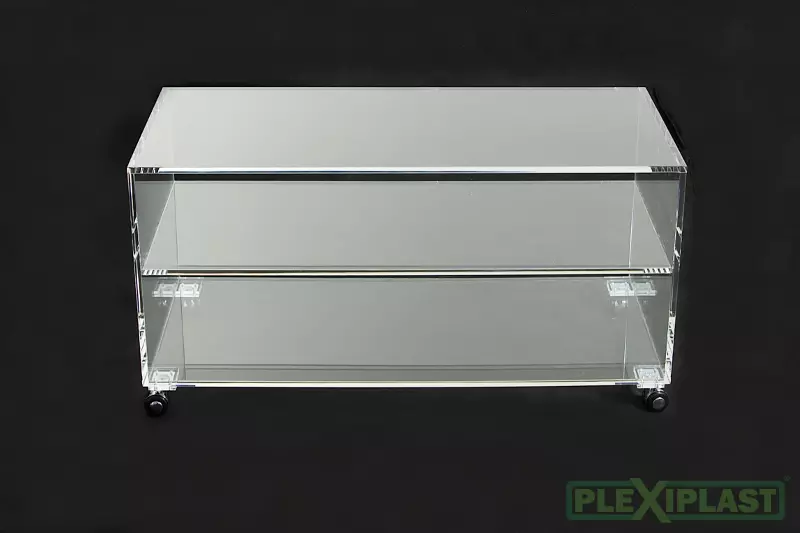 Wheeled TV table made of translucent acrylic