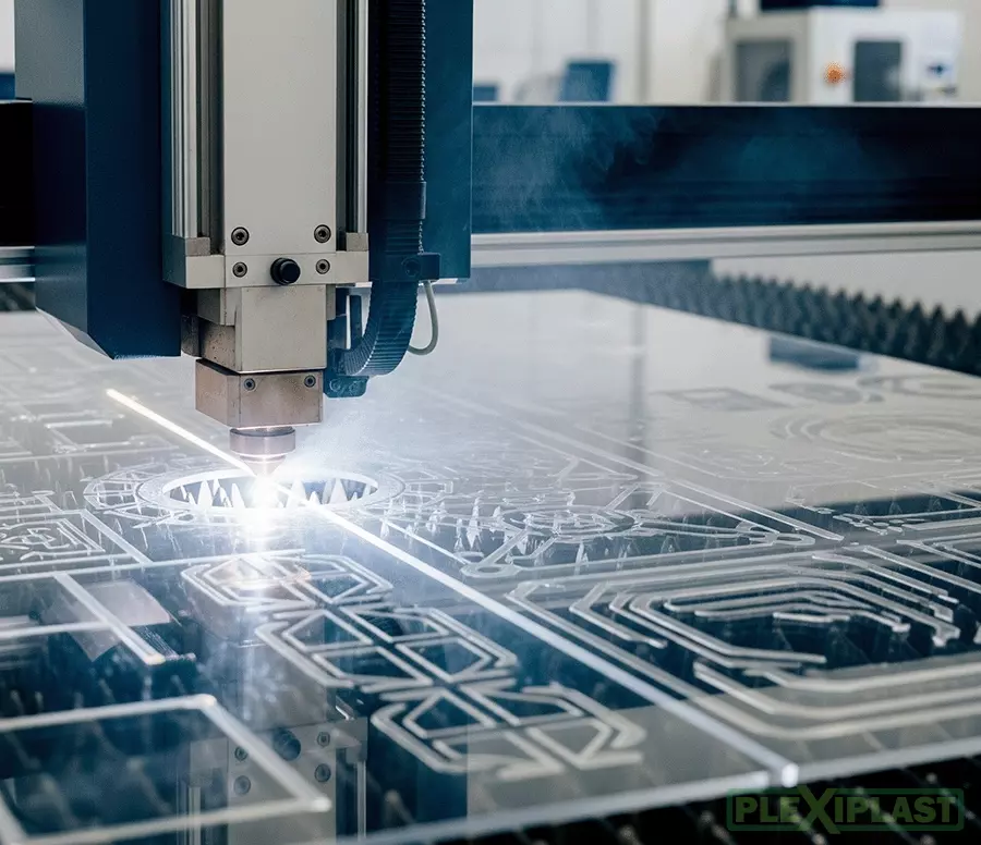 Detail of plexiglass laser machining