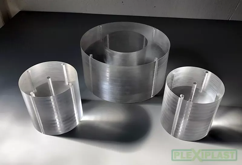 Product glued from plexiglass blocks and then machined