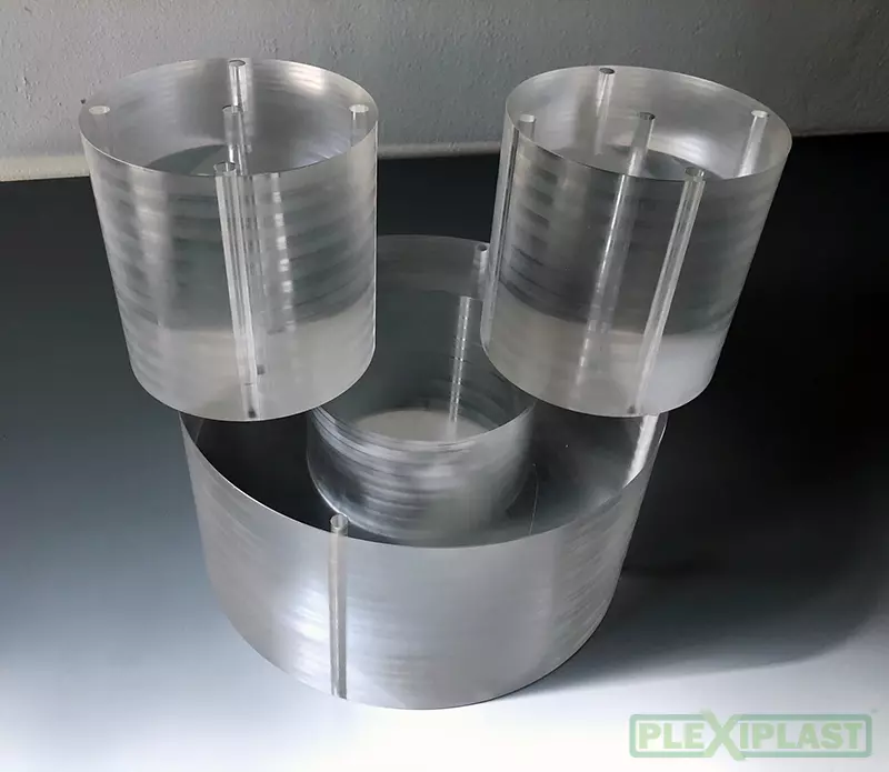 Product glued from plexiglass blocks and then machined