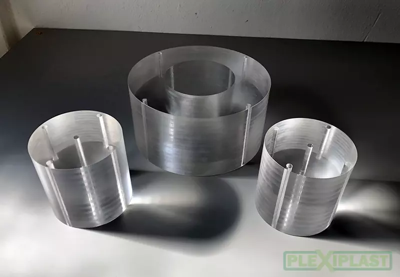 Product glued from plexiglass blocks and then machined