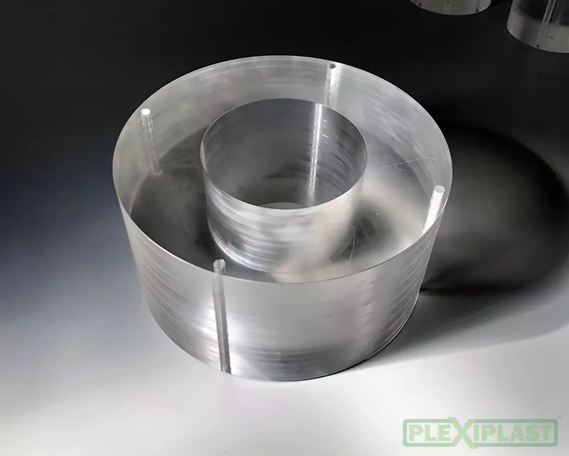 Product glued from plexiglass blocks and then machined