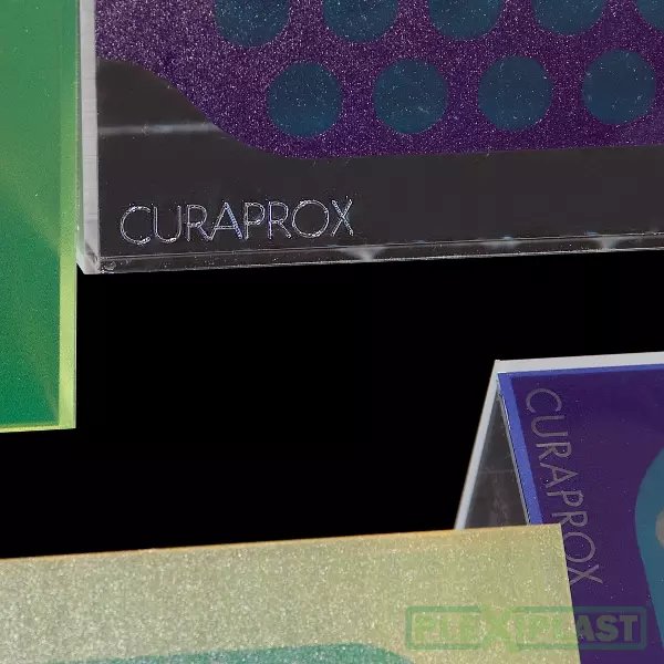 Detailed view on acrylic printing combined with laser engraving