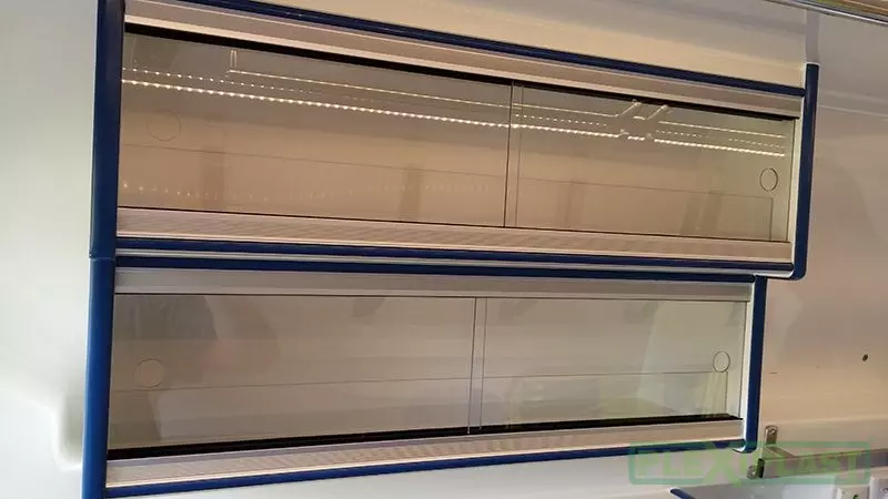 Multilevel acrylic cabinets with sliding door